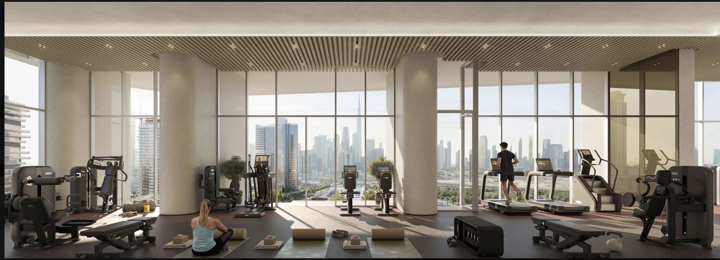Fitness floor with skyline views