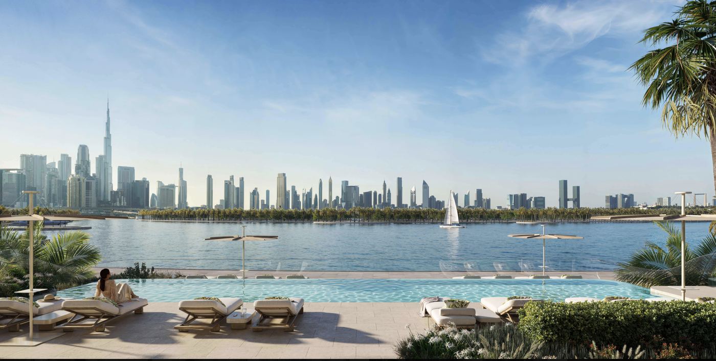 Pool deck facing the skyline