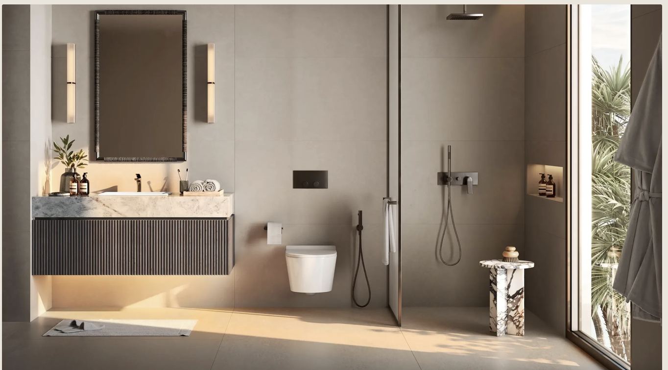 Guest bathroom, dark scheme