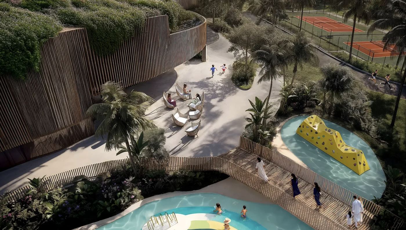 Play areas and tennis courts