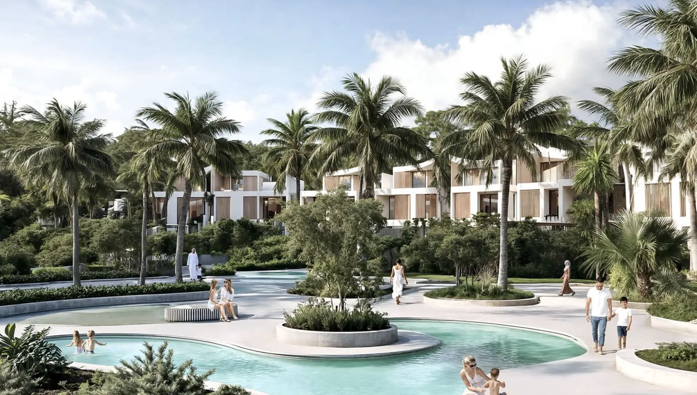 Pool gardens between the homes