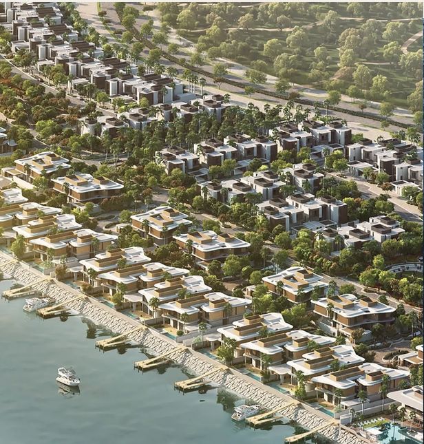 Aerial view of the canal-front villas